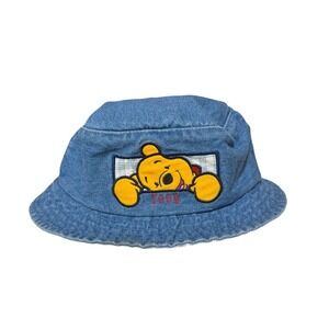 Vintage Disney Winnie the Pooh Toddler Blue Denim Bucket Hat Embroidered 90s
